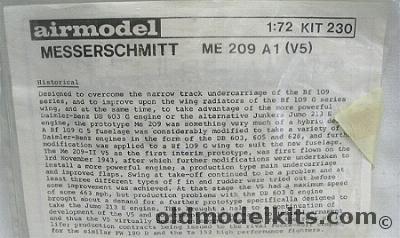 Airmodel 1/72 Messerschmitt ME 209 A1 V5, 230  plastic model kit